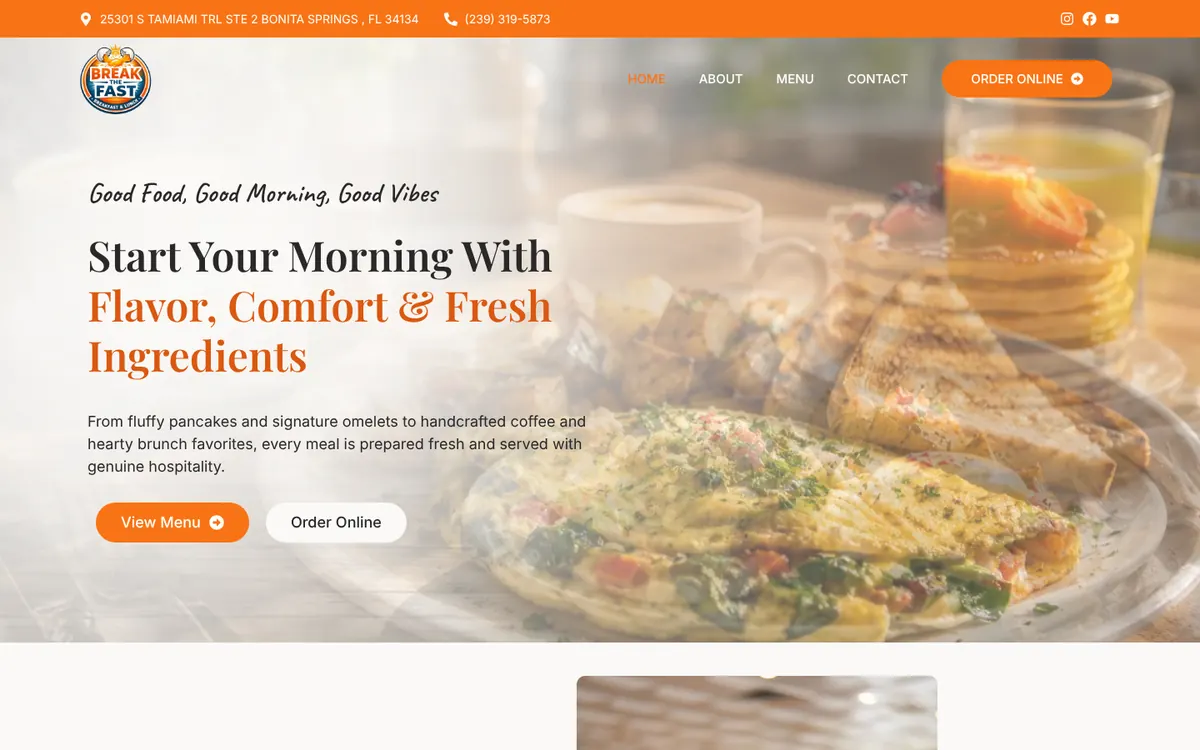 Break The Fast website homepage designed by Orbirise