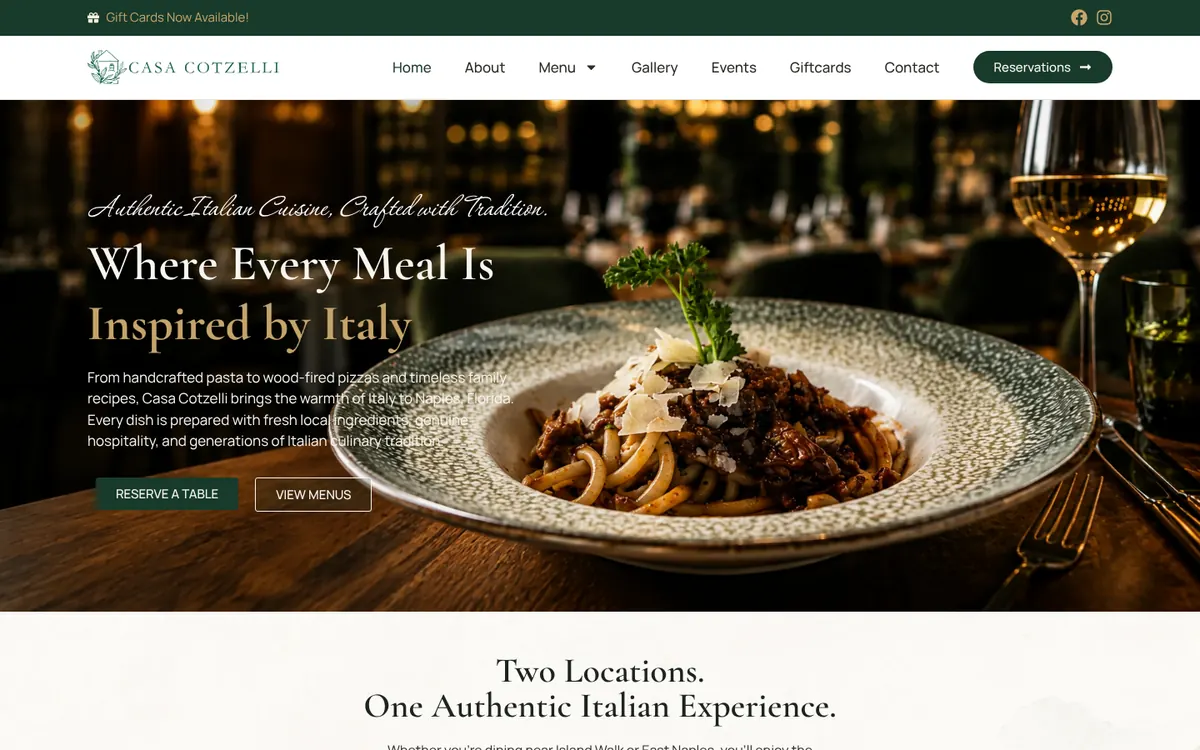 Casa Cotzelli website homepage designed by Orbirise