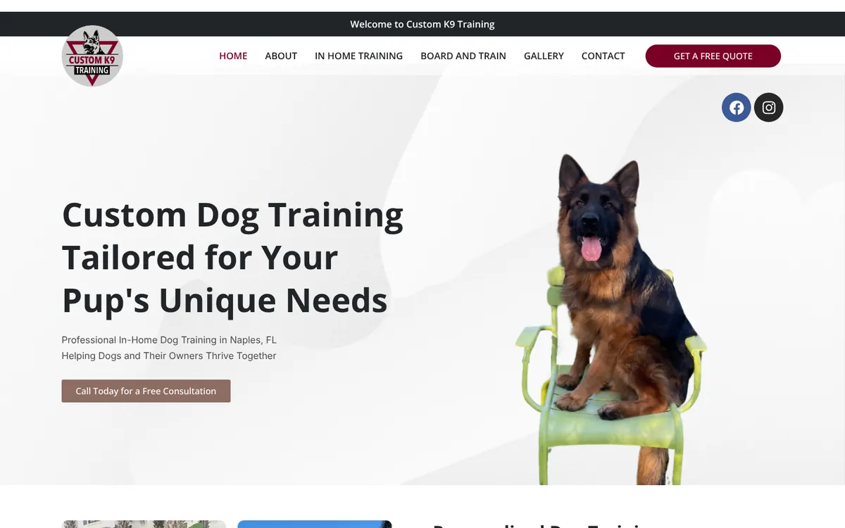 Custom K9 Training website homepage designed by Orbirise