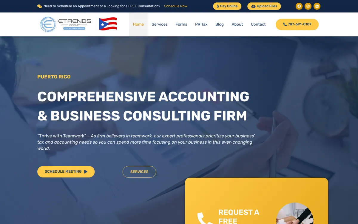 Etrends Group website homepage designed by Orbirise