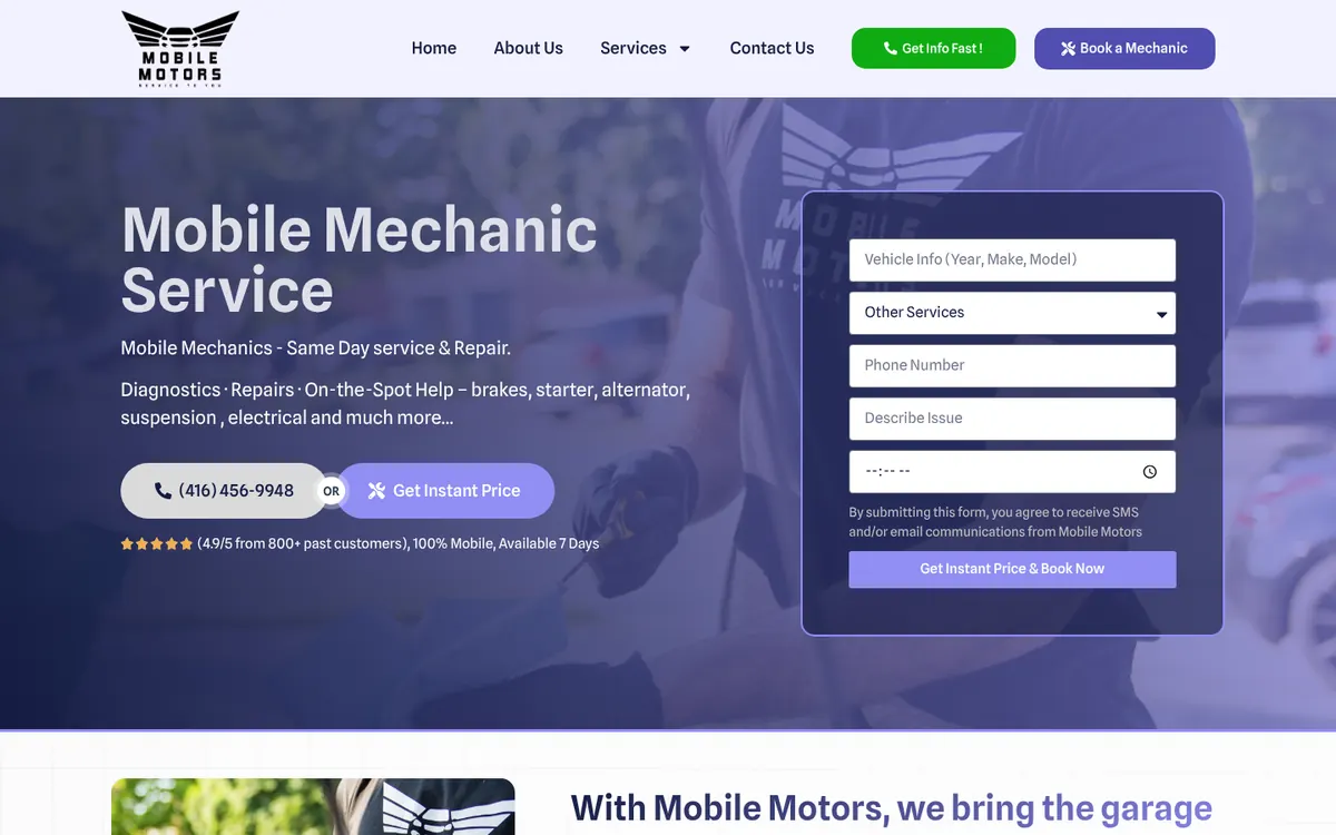 Mobile Motors website homepage designed by Orbirise