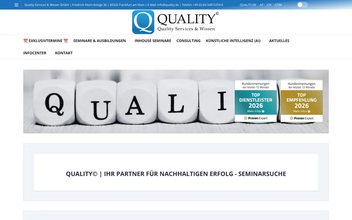 QUALITY© (Quality Services & Wissen GmbH) website homepage designed by Orbirise