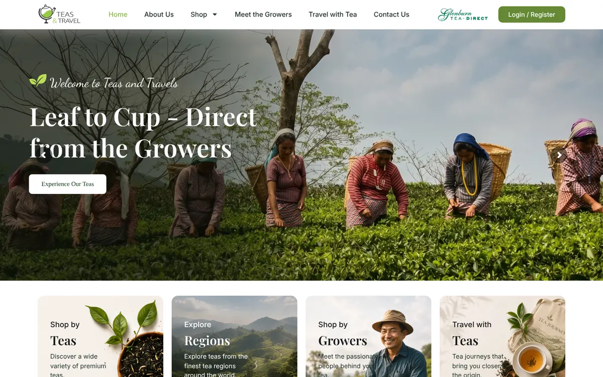 Teas and Travel website homepage designed by Orbirise